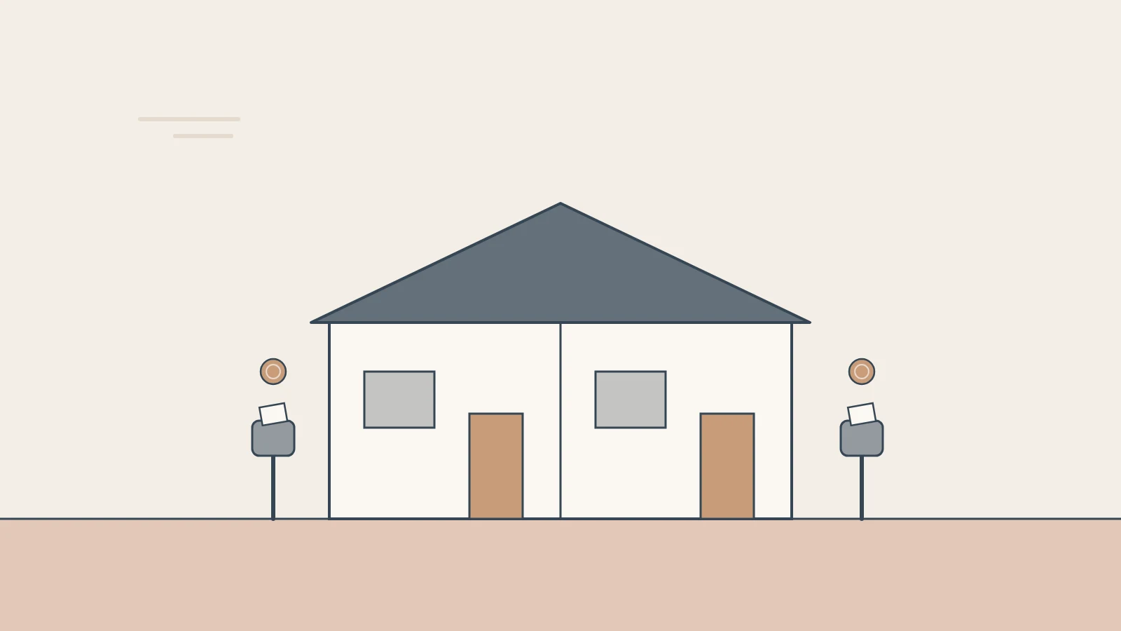 One home under one roof with two front doors, and a letterbox with rent arriving at each side.